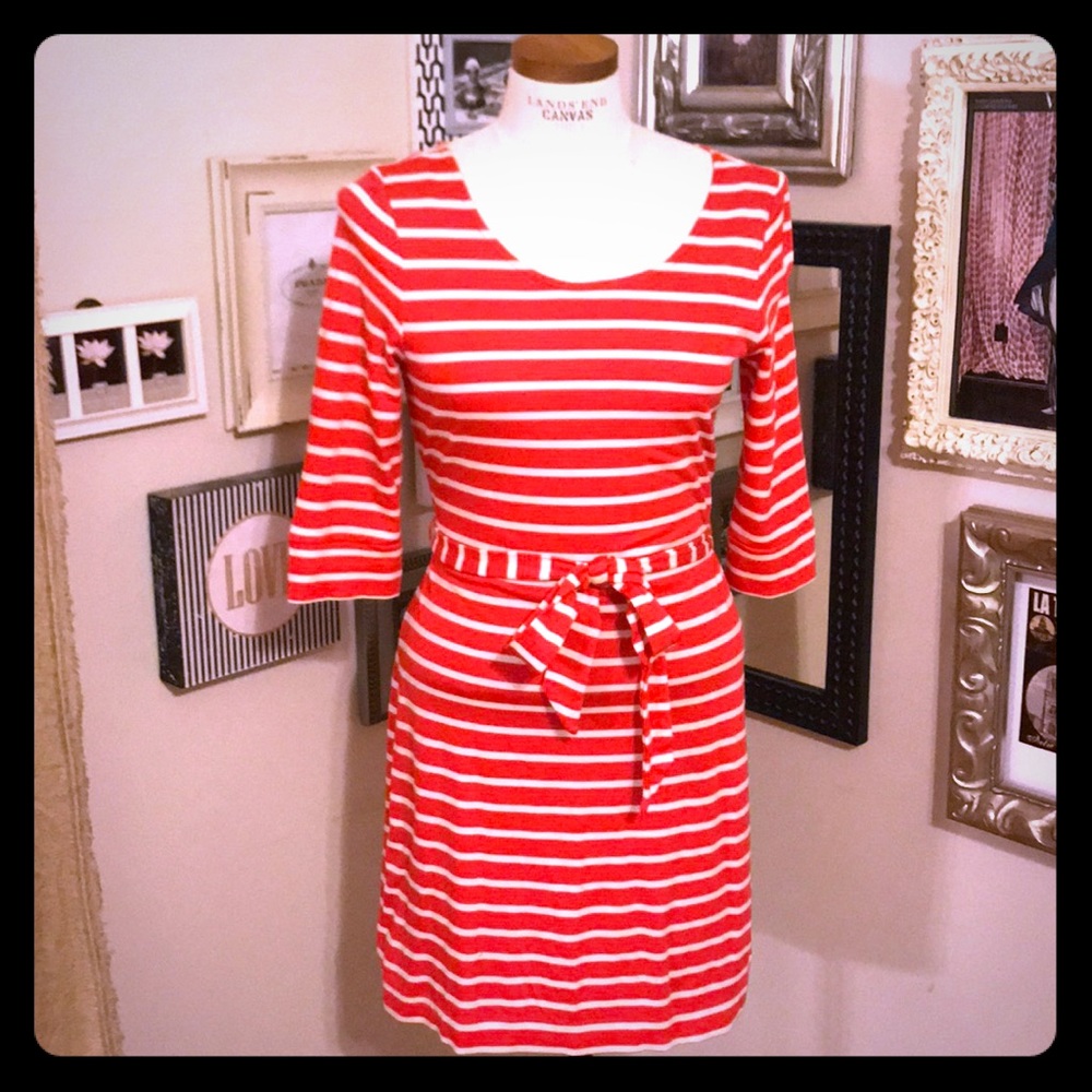 Banana Republic Orange Stripe Belted Dress